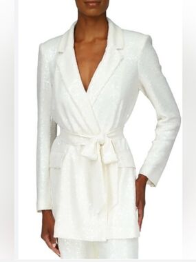 Badgley Mischka Belted Sequined Blazer Jacket Women's 6 Formal